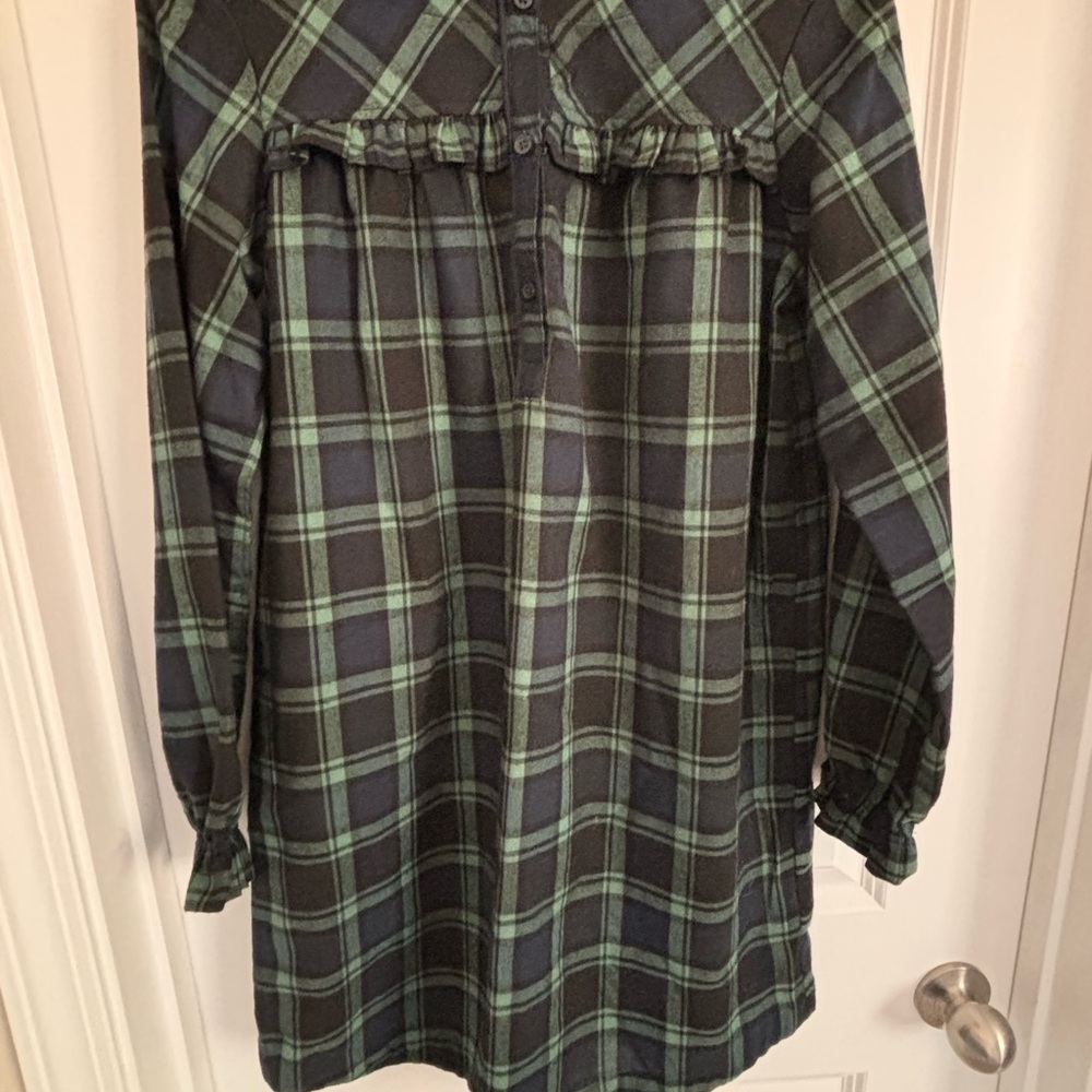 Crewcuts JCrew Girls Green and Black Christmas Pajamas Flannel Nightgown Size XL